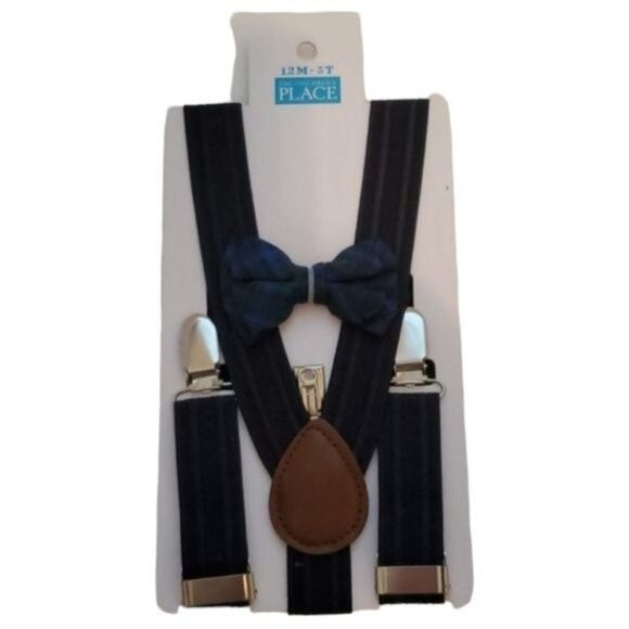 Bow Tie  Suspenders Set Size 12M-5T Blue Green NWT - Picture 1 of 6